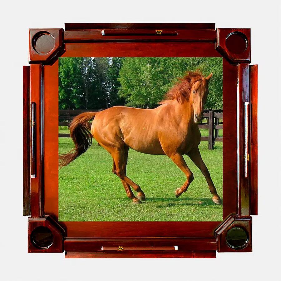 Wooden Domino Table — Dark Finish Wood / Horse 2