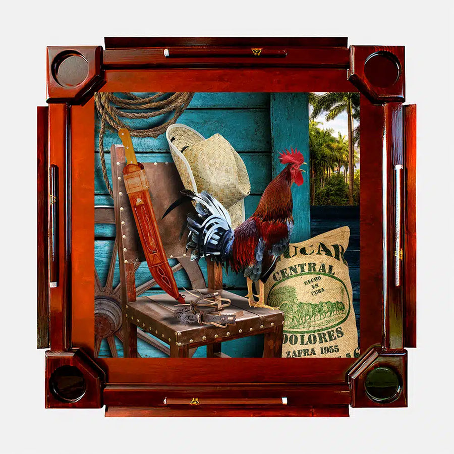 Wooden Domino Table — Dark Finish Wood / Rooster