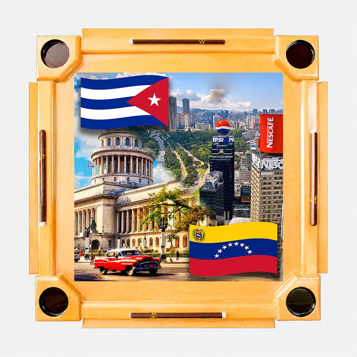 Wooden Domino Table — Natural Finish Wood / Cuba Venezuela