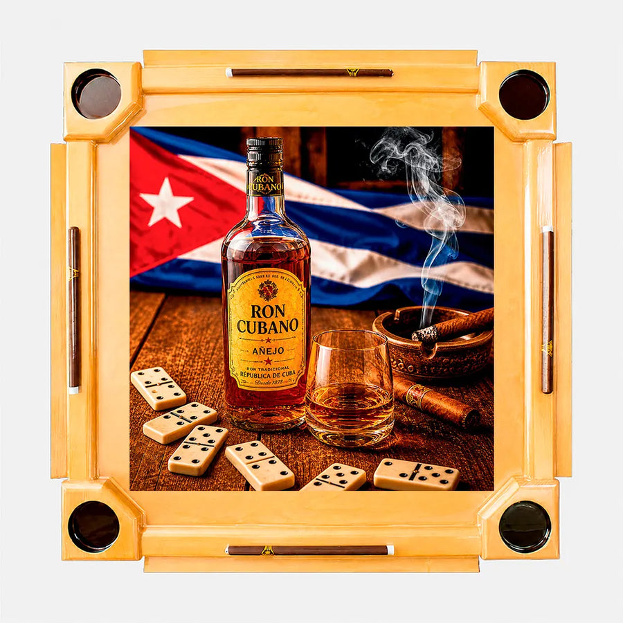 Wooden Domino Table — Natural Finish Wood / Cuban Rum