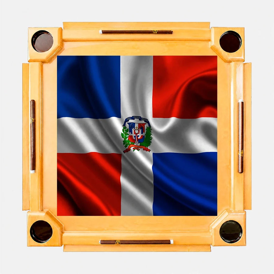 Wooden Domino Table — Natural Finish Wood / Dominican Flag