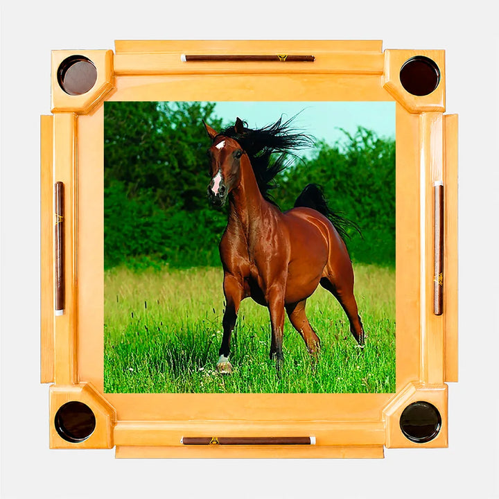 Wooden Domino Table — Natural Finish Wood / Horse 1