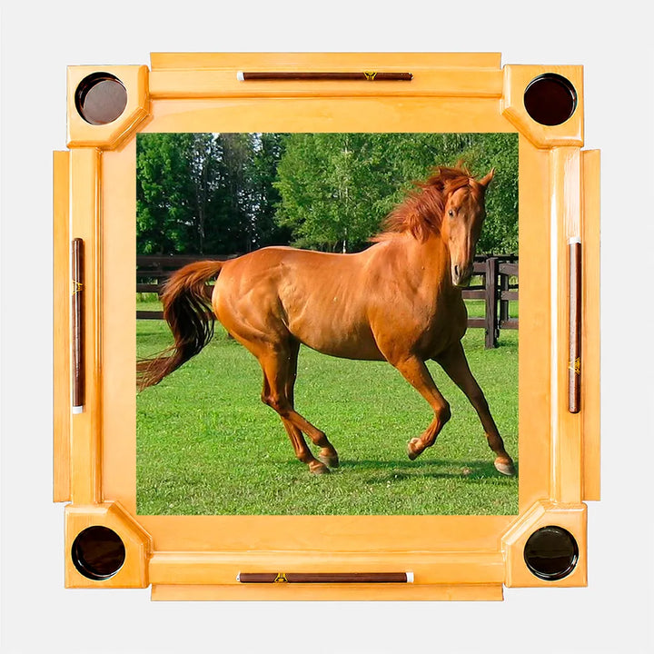 Wooden Domino Table — Natural Finish Wood / Horse 2