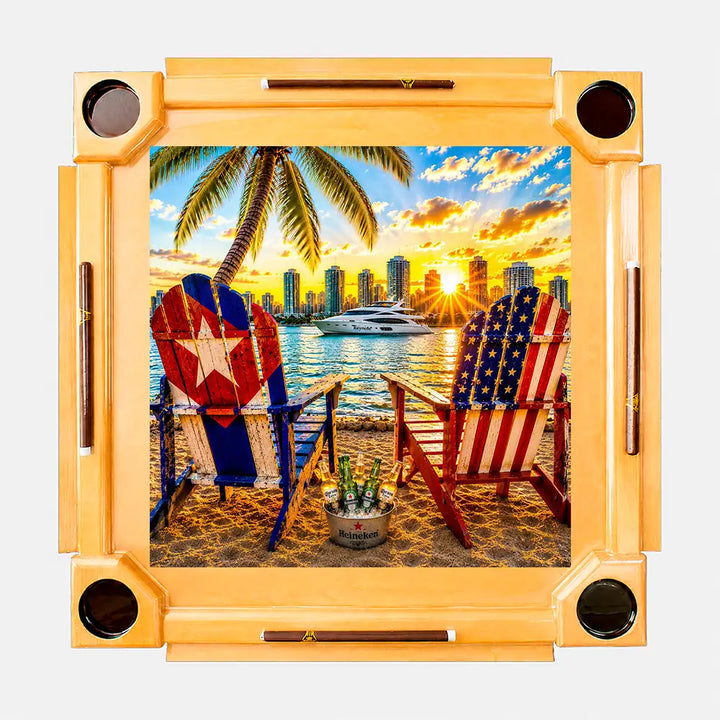 Wooden Domino Table — Natural Finish Wood / Miami Chairs