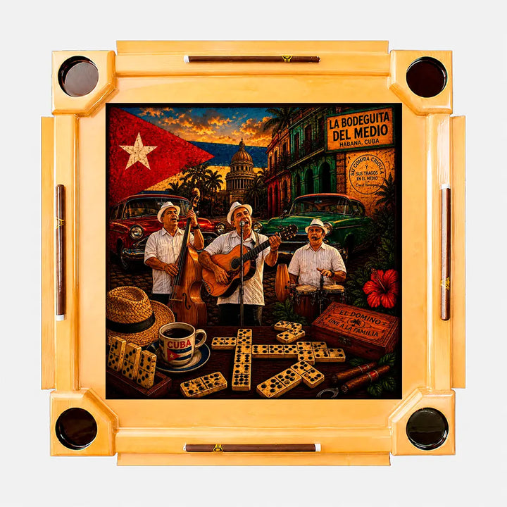 Wooden Domino Table — Natural Finish Wood / Musician Trio