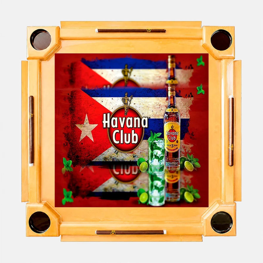 Wooden Domino Table — Natural Finish Wood / Rum Flag