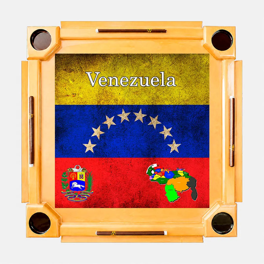 Wooden Domino Table — Natural Finish Wood / Venezuela Flag