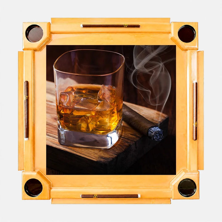 Wooden Domino Table — Natural Finish Wood / Whiskey Tobacco